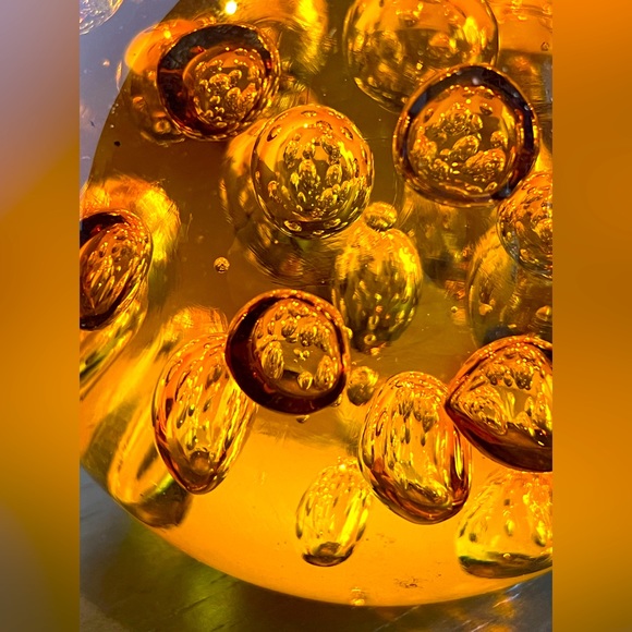 VTG  Murano Amber Art Glass Sphere Ball Paperweight Controlled Bubbles 3Lb - Picture 4 of 5